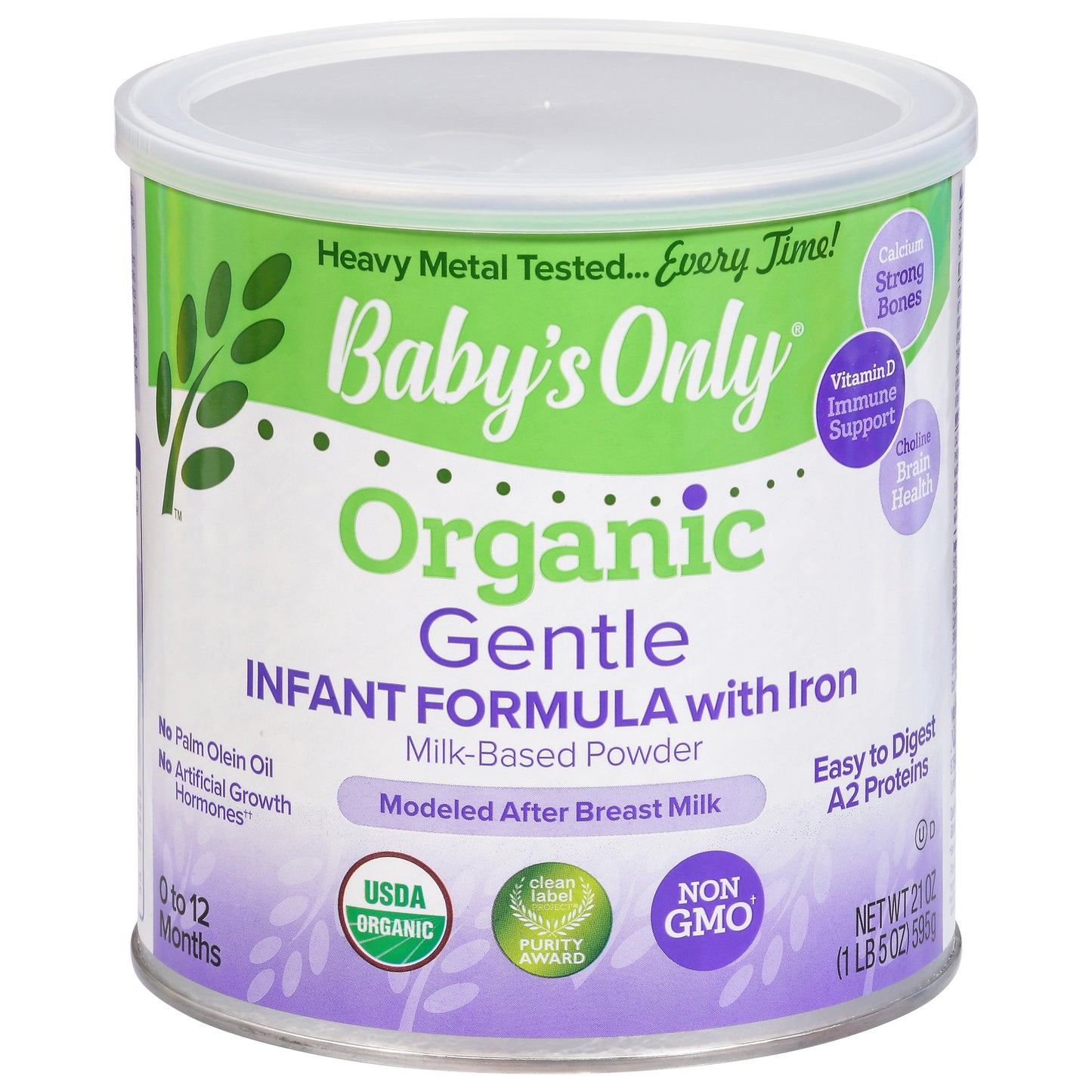 Fórmula infantil orgánica Baby's Only, suplemento de hierro orgánico 2, caja de 6, 21 onzas