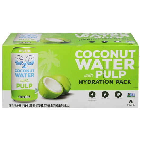 Agua de coco pura C2o - Agua de coco con pulpa - Caja de 3-8/10.5 onzas