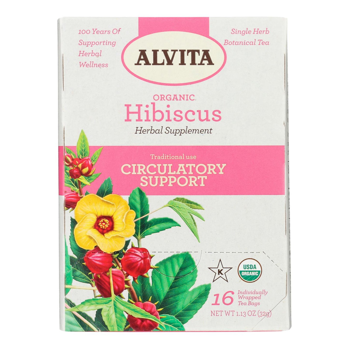 Alvita - Té orgánico de hibisco a base de hierbas - 1 unidad - 16 bolsas