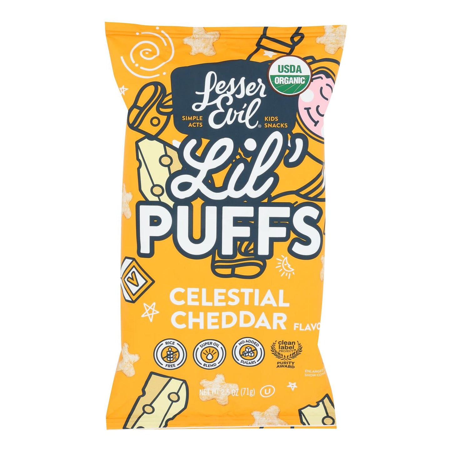 Lesser Evil - Queso cheddar blanco orgánico sin lácteos Little Puff - Caja de 5 - 2,5 onzas