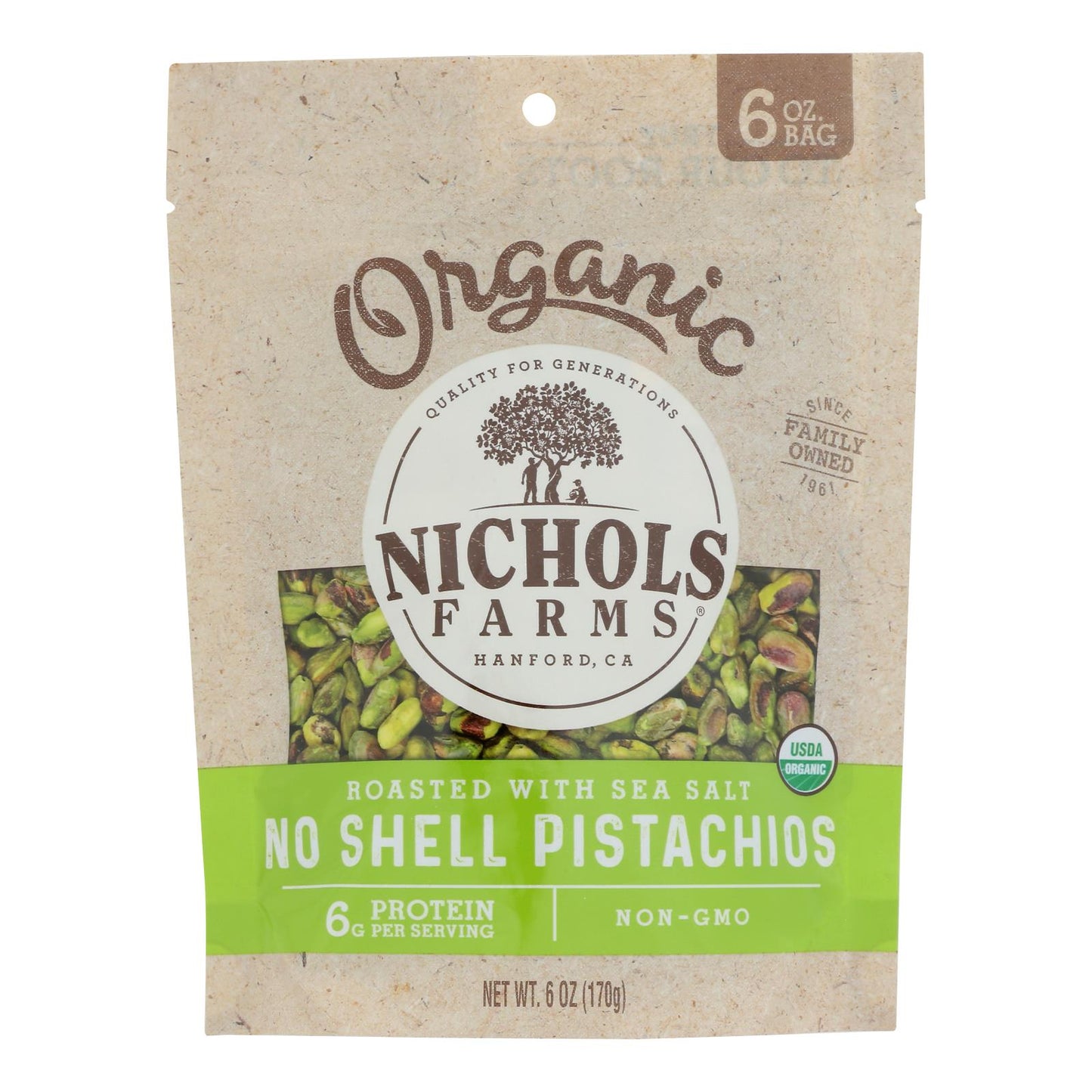 Nichols Farms - Pistacho orgánico de grado 2 sin cáscara tostado y salado - Caja de 15-6 onzas