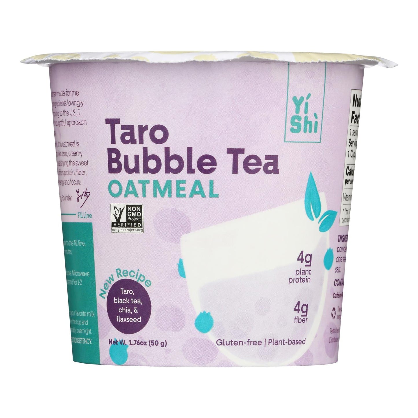 Yishi - Té de burbujas de taro con avena en taza - Caja de 6 - 1,76 onzas