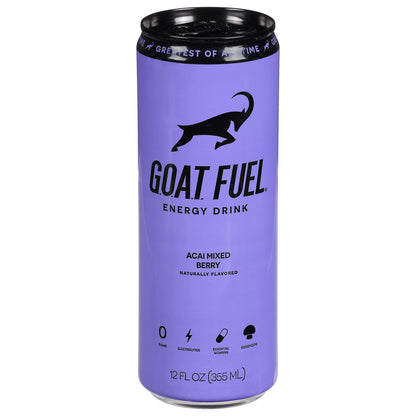 Goat Fuel - Bebida energética de bayas de acai - Caja de 12 - 12 onzas líquidas