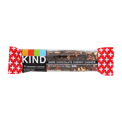 Kind - Barrita de chocolate negro con cerezas y anacardos - Caja de 12 - 1,4 onzas