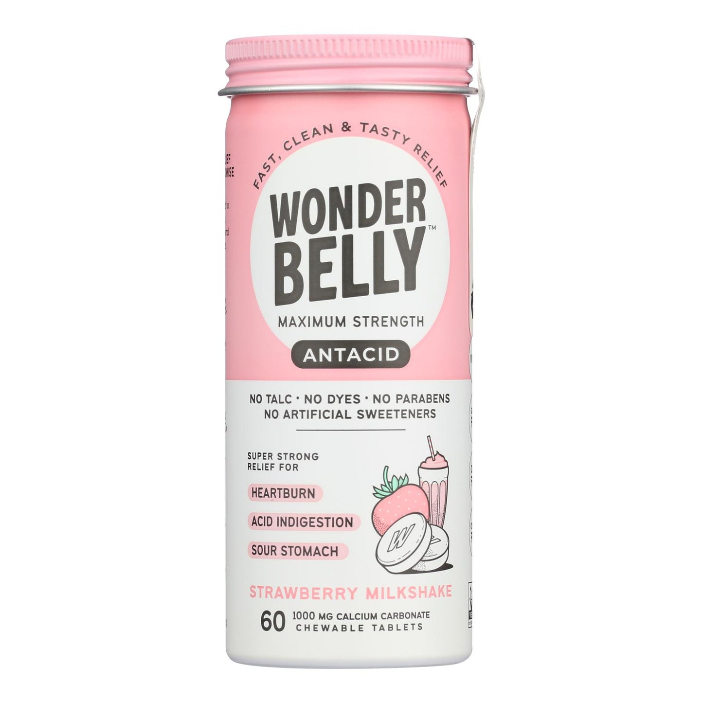 Wonder Belly - Antacids Strawberry Milkshake - Case Of 4-60 Count