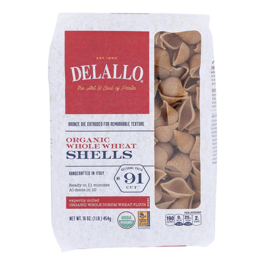 Delallo - 意大利面有机贝壳全麦 91 号 - 8-16 盎司一箱