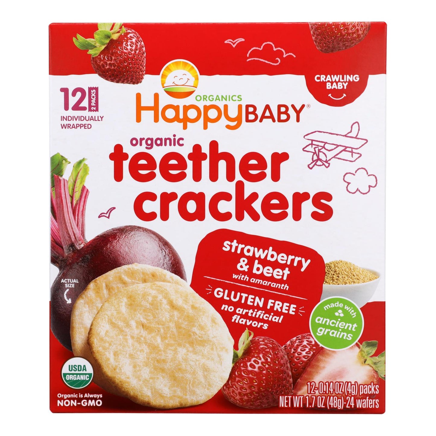 Happy Baby - Mordedores orgánicos de fresa y remolacha, etapa 2, caja de 6, 1,69 onzas