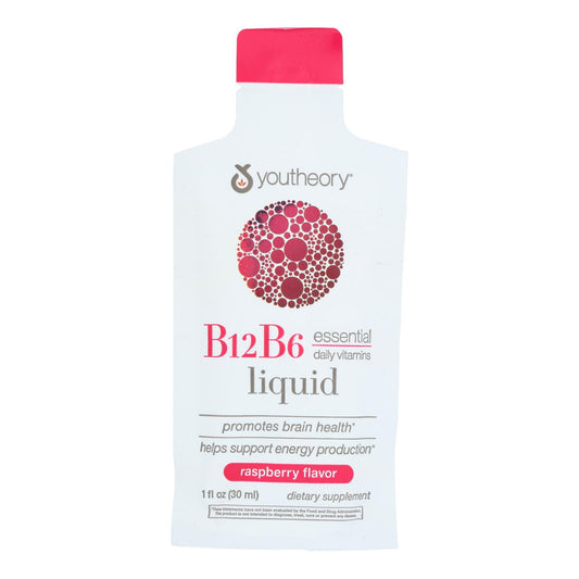 Youtheory - Vitamina B12 líquida y vitamina B6 con sabor a frambuesa - Caja de 12 unidades de 1 onza líquida