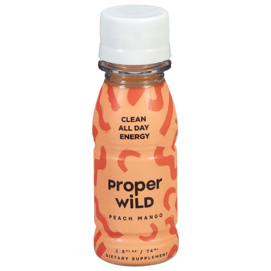 Bebida energética Proper Wild con sabor a melocotón y mango, caja de 12, 2,5 onzas líquidas