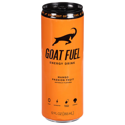 Goat Fuel - Bebida energética de mango y maracuyá - Caja de 12 - 12 onzas líquidas