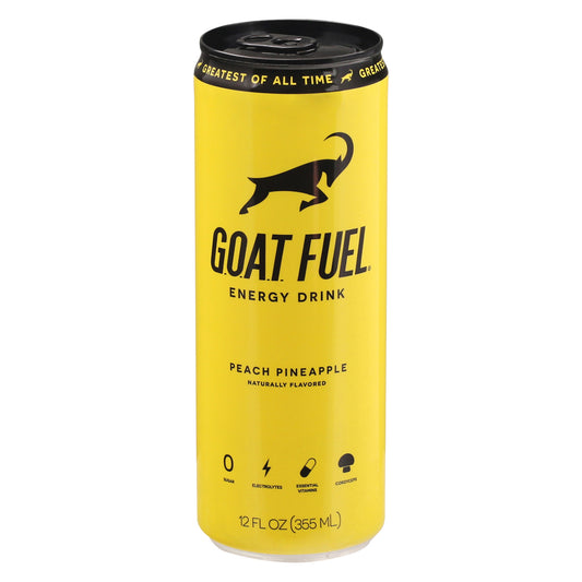Goat Fuel - Bebida energética sabor melocotón y piña - Caja de 12 - 12 onzas líquidas