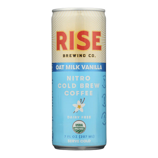 Rise Brewing Company - Leche de avena orgánica con sabor a vainilla y café frío - Caja de 12-7 onzas líquidas