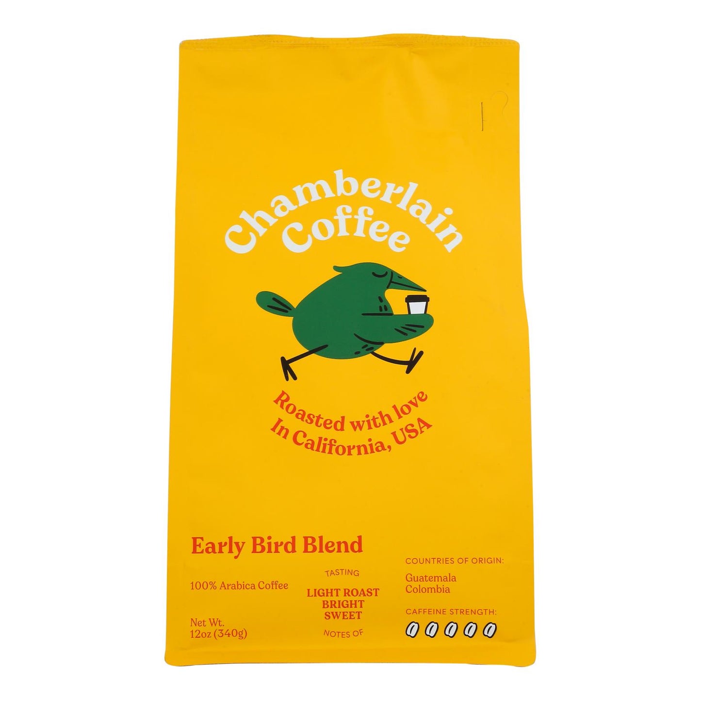 Café Chamberlain - Café orgánico en grano Earlybird Blend - Caja de 12 - 12 onzas