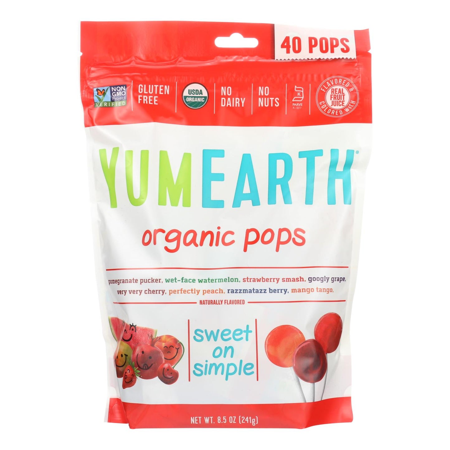 Paletas orgánicas Yummy Earth Organics - Paletas orgánicas - Más de 40 - Surtidas - 8.5 oz - Caja de 12