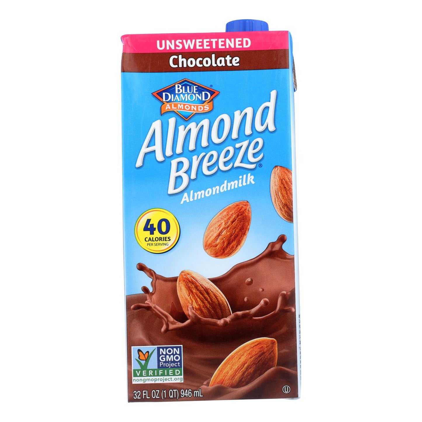 Almond Breeze - Leche de almendras - Chocolate sin azúcar - Caja de 12 - 32 fl oz.