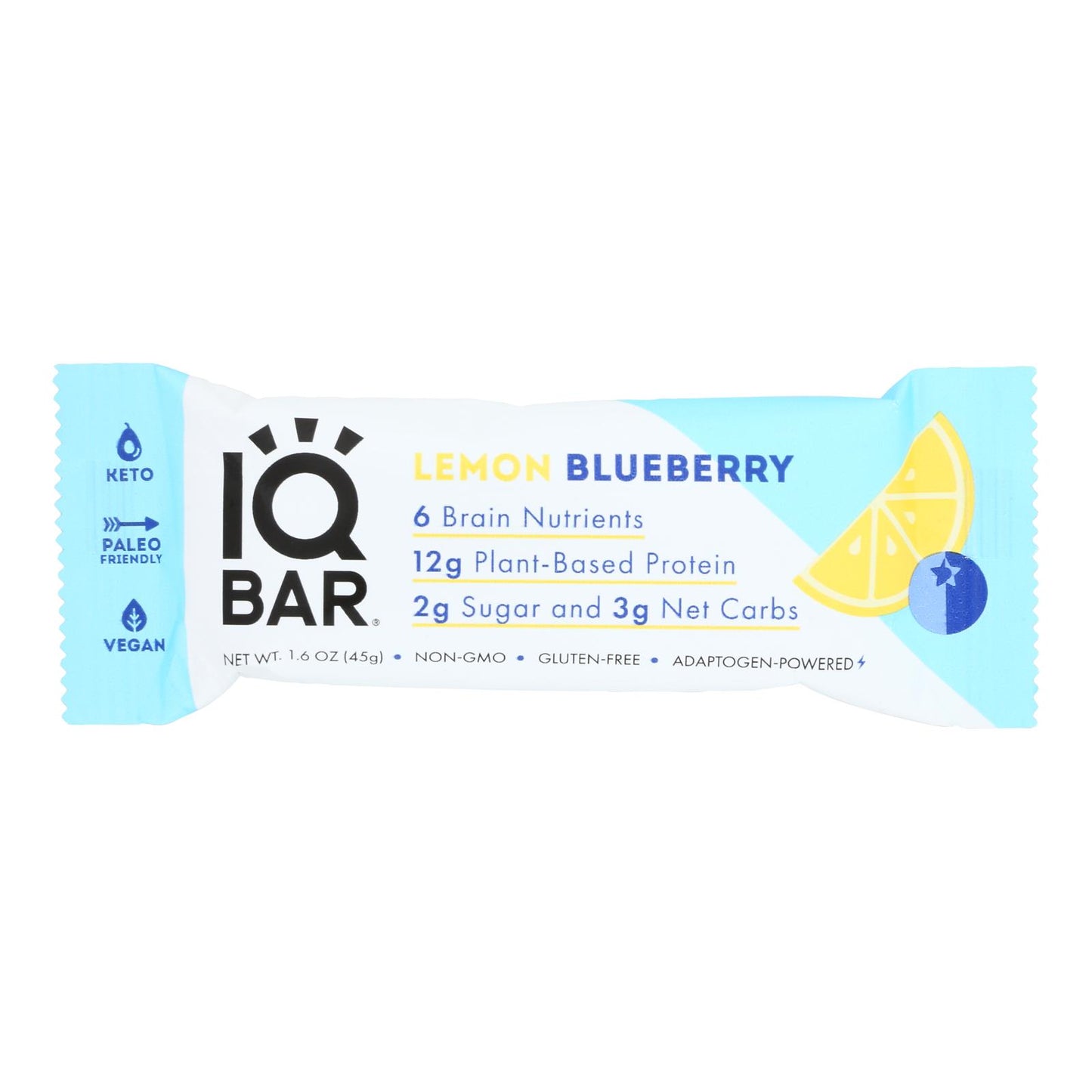 Iq Bar - Barra de limón y arándanos - Caja de 12 - 1.6 oz