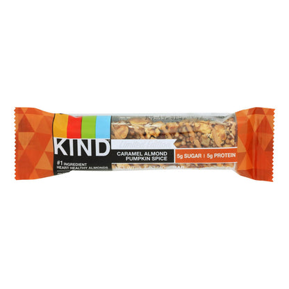 Barritas de temporada sin gluten de caramelo, almendras y especias de calabaza Kind - Caja de 12 - 1,4 oz