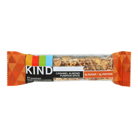 Barritas de temporada sin gluten de caramelo, almendras y especias de calabaza Kind - Caja de 12 - 1,4 oz