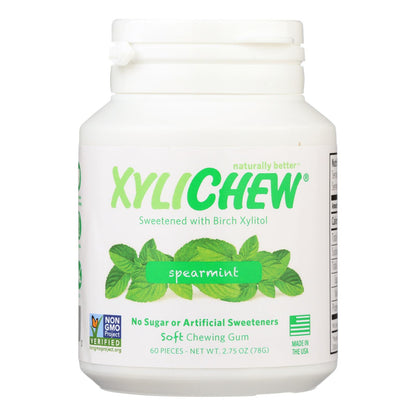 Chicle Xylichew - Menta verde sin azúcar - Frasco de 60 piezas - Caja de 4