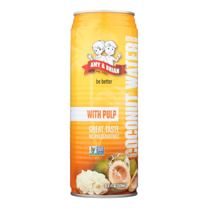 Amy y Brian - Agua de coco con pulpa - Caja de 12 - 17,5 fl oz.