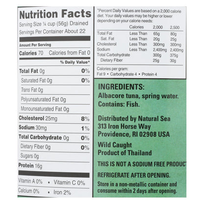 Atún albacre salvaje sin sal Natural Sea - Caja de 6 - 66,3 oz