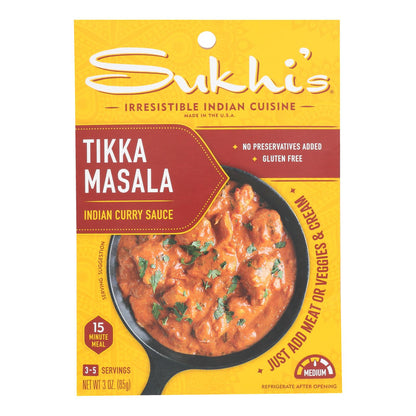 Salsa Tikka Masala de comida india gourmet de Sukhi - 3 oz - Caja de 6
