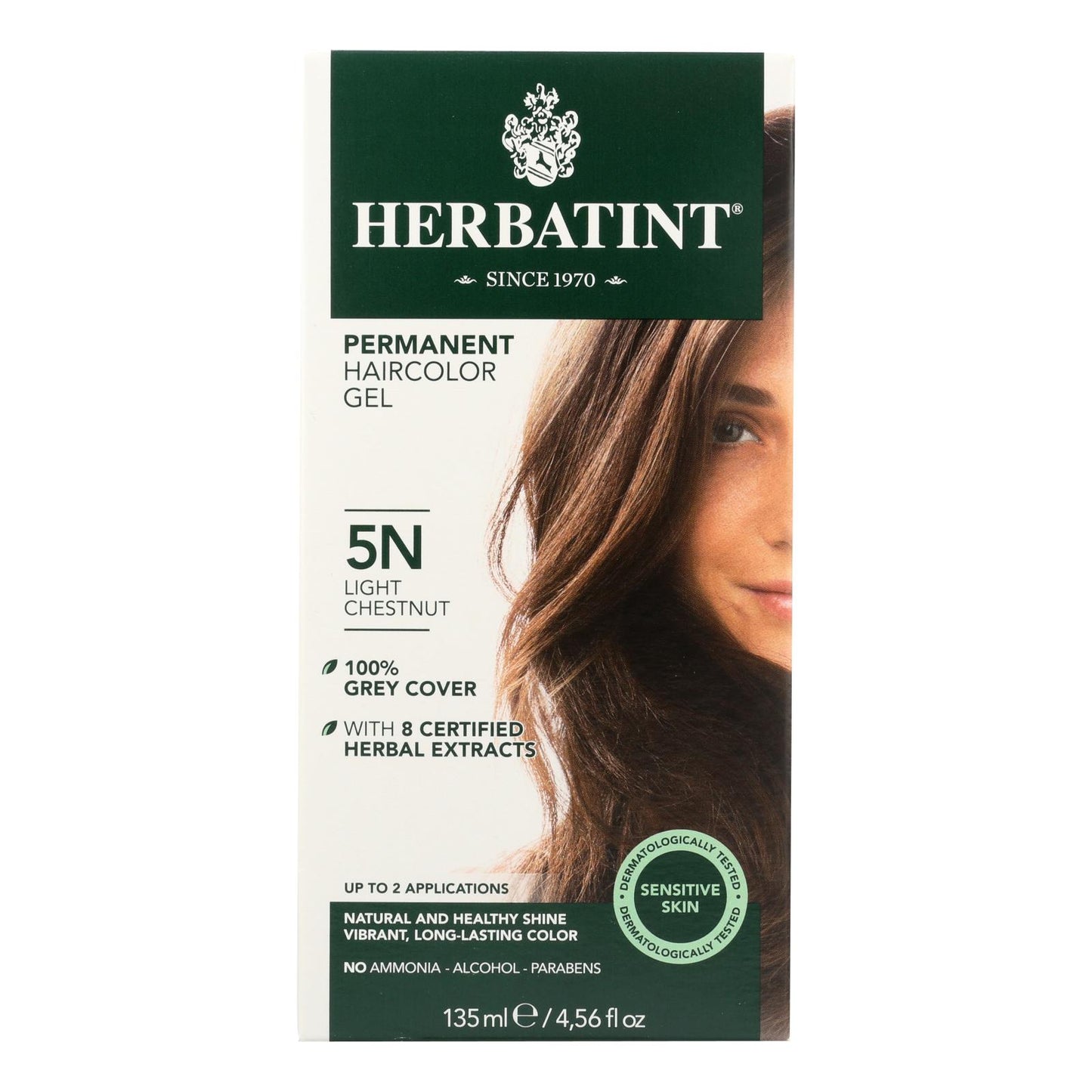 Tinte permanente para el cabello en gel a base de hierbas Herbatint 5n castaño claro - 135 ml