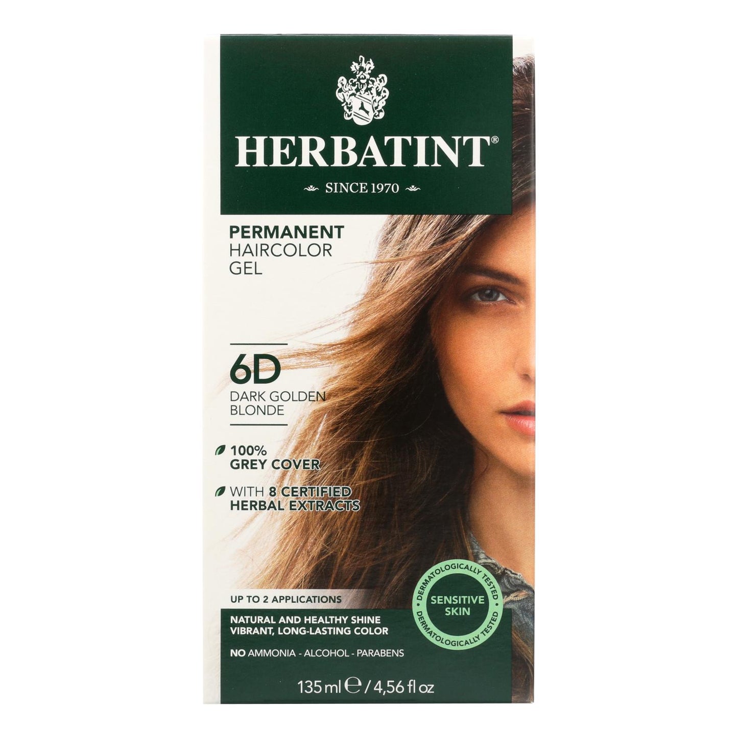 Tinte permanente para el cabello en gel a base de hierbas Herbatint, 6 días, rubio oscuro dorado, 135 ml