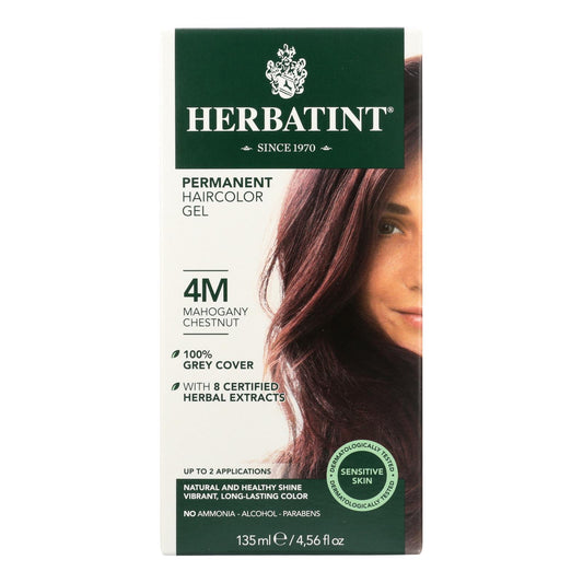 Tinte permanente para el cabello en gel a base de hierbas Herbatint, 4 m, castaño caoba, 135 ml