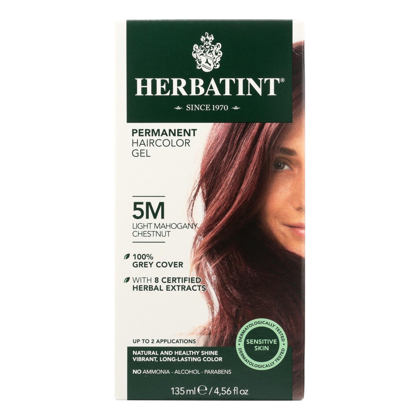 Tinte permanente para el cabello en gel a base de hierbas Herbatint, 5 m, castaño caoba claro, 135 ml