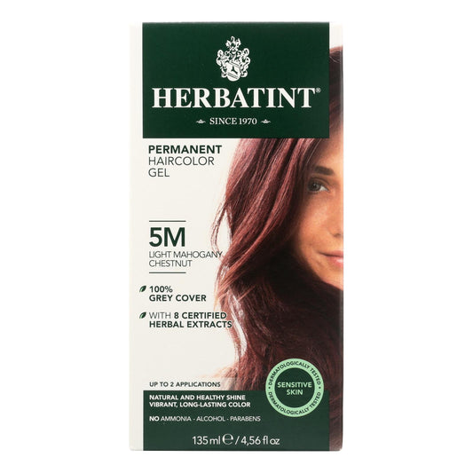Tinte permanente para el cabello en gel a base de hierbas Herbatint, 5 m, castaño caoba claro, 135 ml