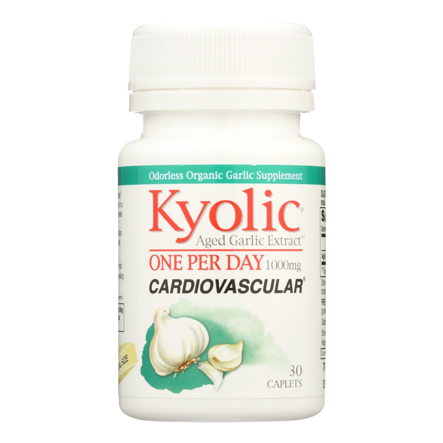 Kyolic - Extracto de ajo añejado, una vez al día, para el sistema cardiovascular, 1000 mg, 30 comprimidos