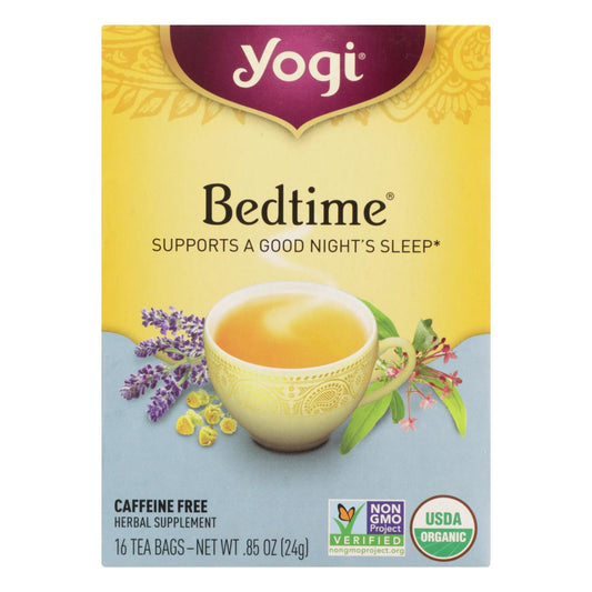 Té de hierbas Yogi Bedtime sin cafeína con manzanilla - 16 bolsitas de té - Caja de 6