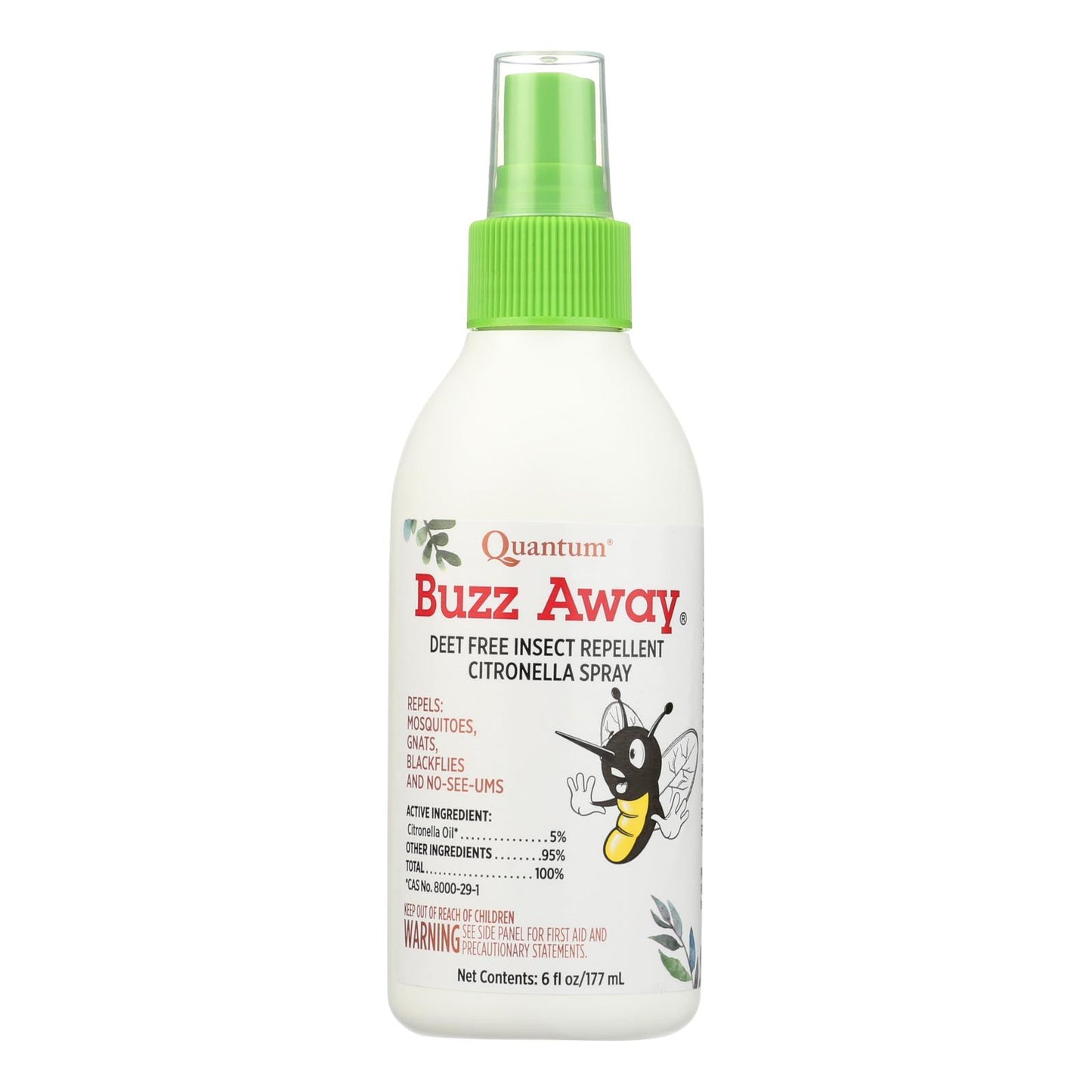 Repelente de insectos en aerosol con citronela Buzz Away de Quantum Research, 6 oz