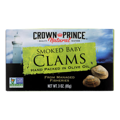 Almejas Príncipe Heredero - Almejas Bebé Ahumadas En Aceite De Oliva - Caja De 12 - 3 Oz.