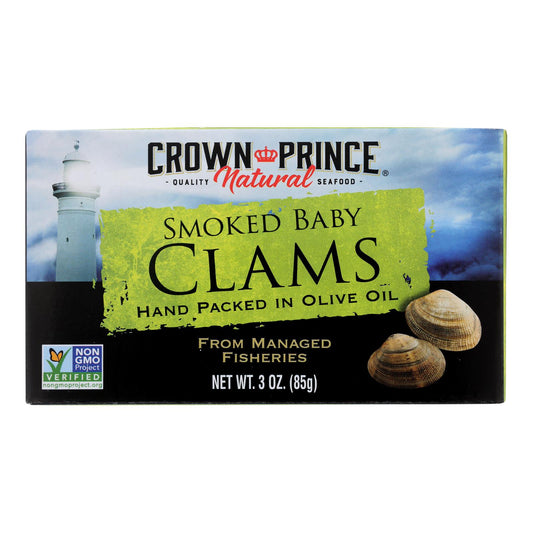 Almejas Príncipe Heredero - Almejas Bebé Ahumadas En Aceite De Oliva - Caja De 12 - 3 Oz.