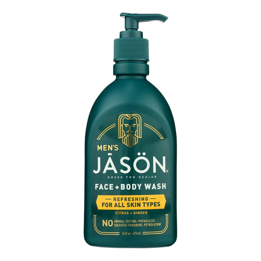 Jason Natural Products - Limpiador facial y corporal refrescante para hombres - 1 unidad - 16 oz