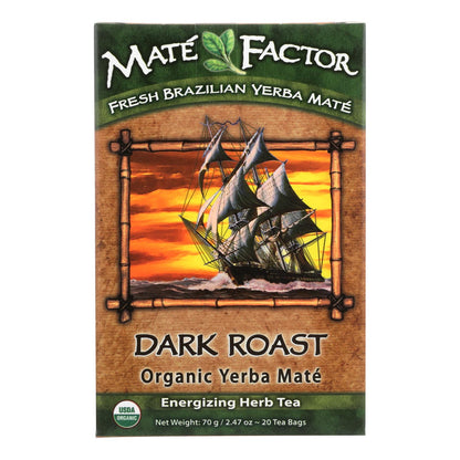 Mate Factor - Bolsitas de té de yerba mate orgánico tostado oscuro - Caja de 6 - 20 bolsas