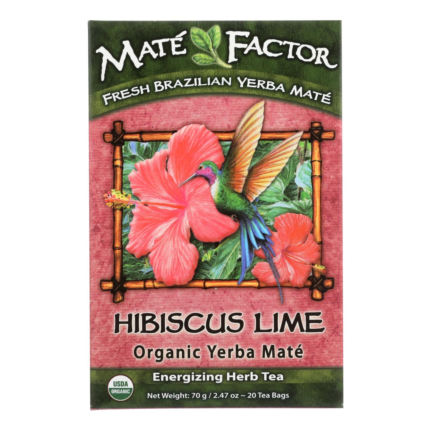 Mate Factor - Bolsitas de té de yerba mate orgánico de hibisco y lima - Caja de 6 - 20 bolsas