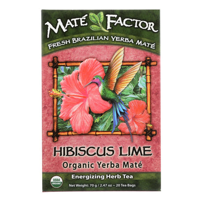 Mate Factor - Bolsitas de té de yerba mate orgánico de hibisco y lima - Caja de 6 - 20 bolsas