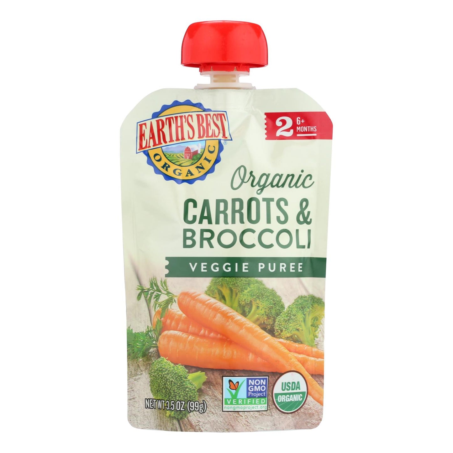 Puré de brócoli y zanahoria orgánico para bebés Earth's Best - Etapa 2 - Caja de 12 - 3,5 oz.