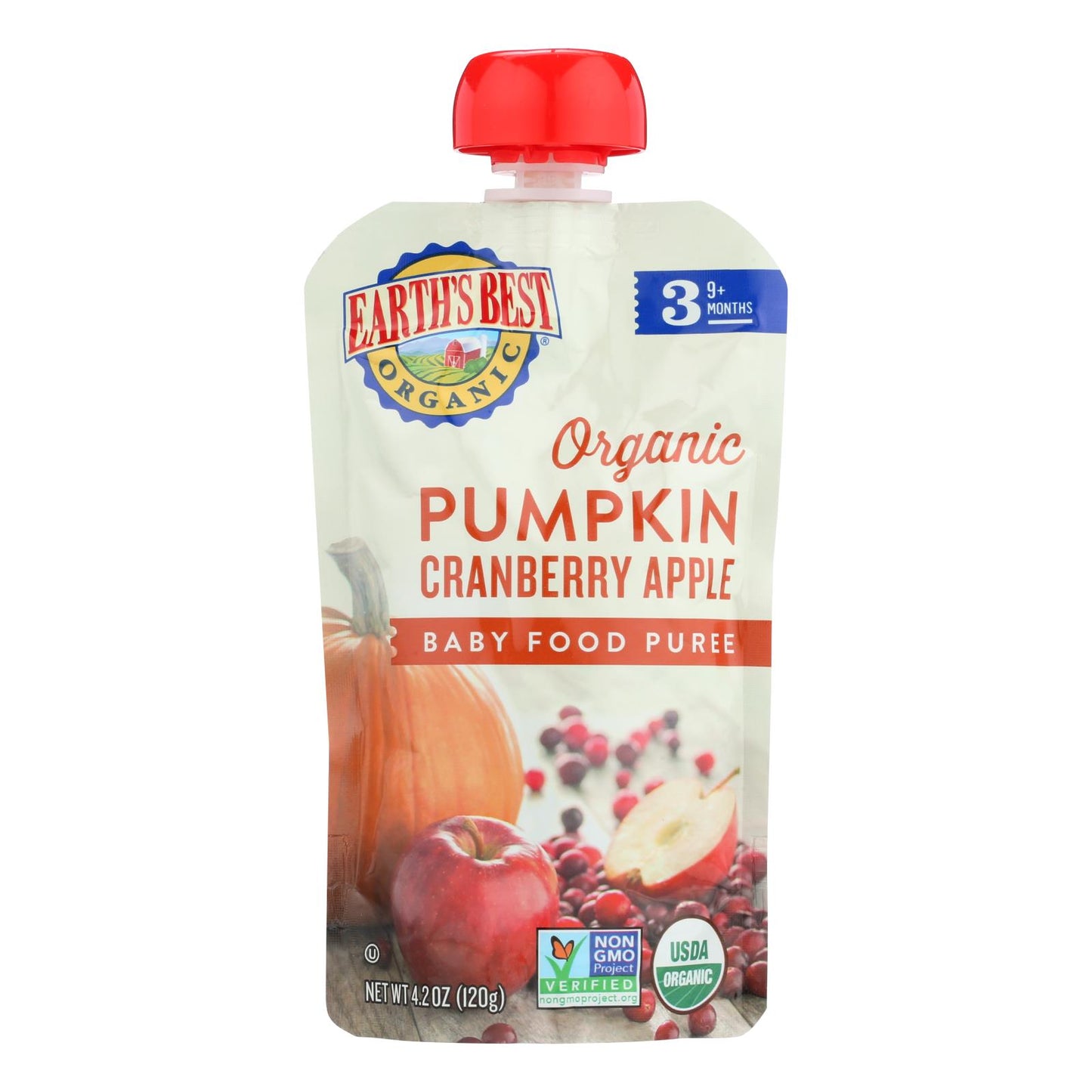 Puré de comida para bebés orgánico de calabaza, arándano y manzana de Earth's Best - Etapa 3 - Caja de 12 - 4.2 oz.