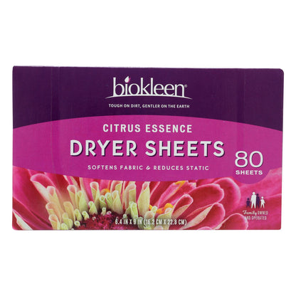 Biokleen - Dryer Sheets Citrus Essen - Case Of 6 - 80 Ct