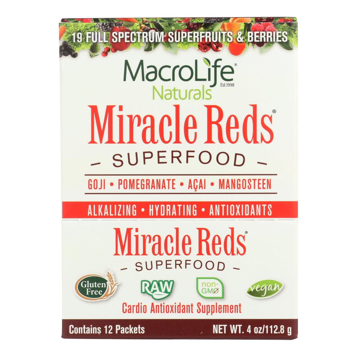 Macrolife Naturals Miracle Reds Antioxidant Super Food - 12 Packets Of .33 Oz