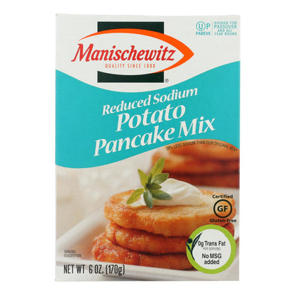 Manischewitz - Mezcla para panqueques de papa con bajo contenido de sodio - Caja de 12 - 6 oz.