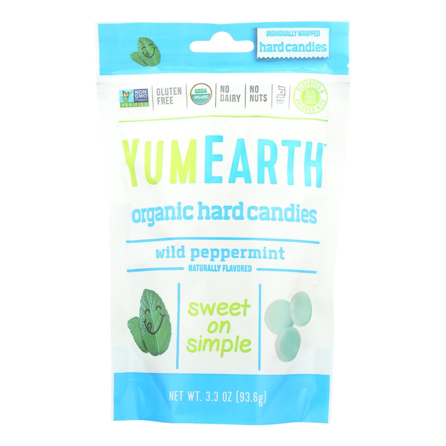 Caramelos orgánicos Yummy Earth con sabor a menta silvestre, 3,3 oz, caja de 6