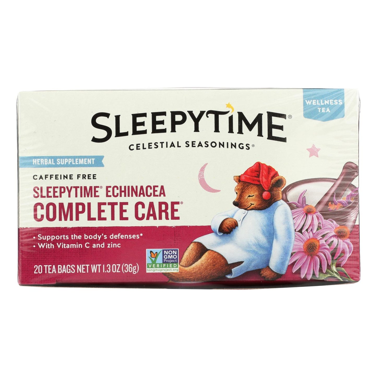 Celestial Seasonings Sleepytime Echinacea Complete Care Wellness Tea - 20 bolsitas de té - Caja de 6