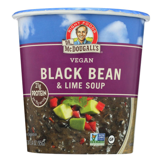 Sopa vegana de frijoles negros y lima del Dr. McDougall, taza grande, caja de 6, 3,4 oz.