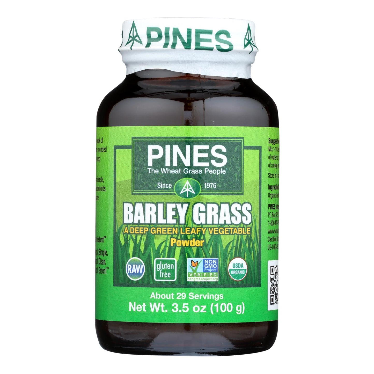 Pines International 100% Organic Barley Grass Powder - 3.5 Oz