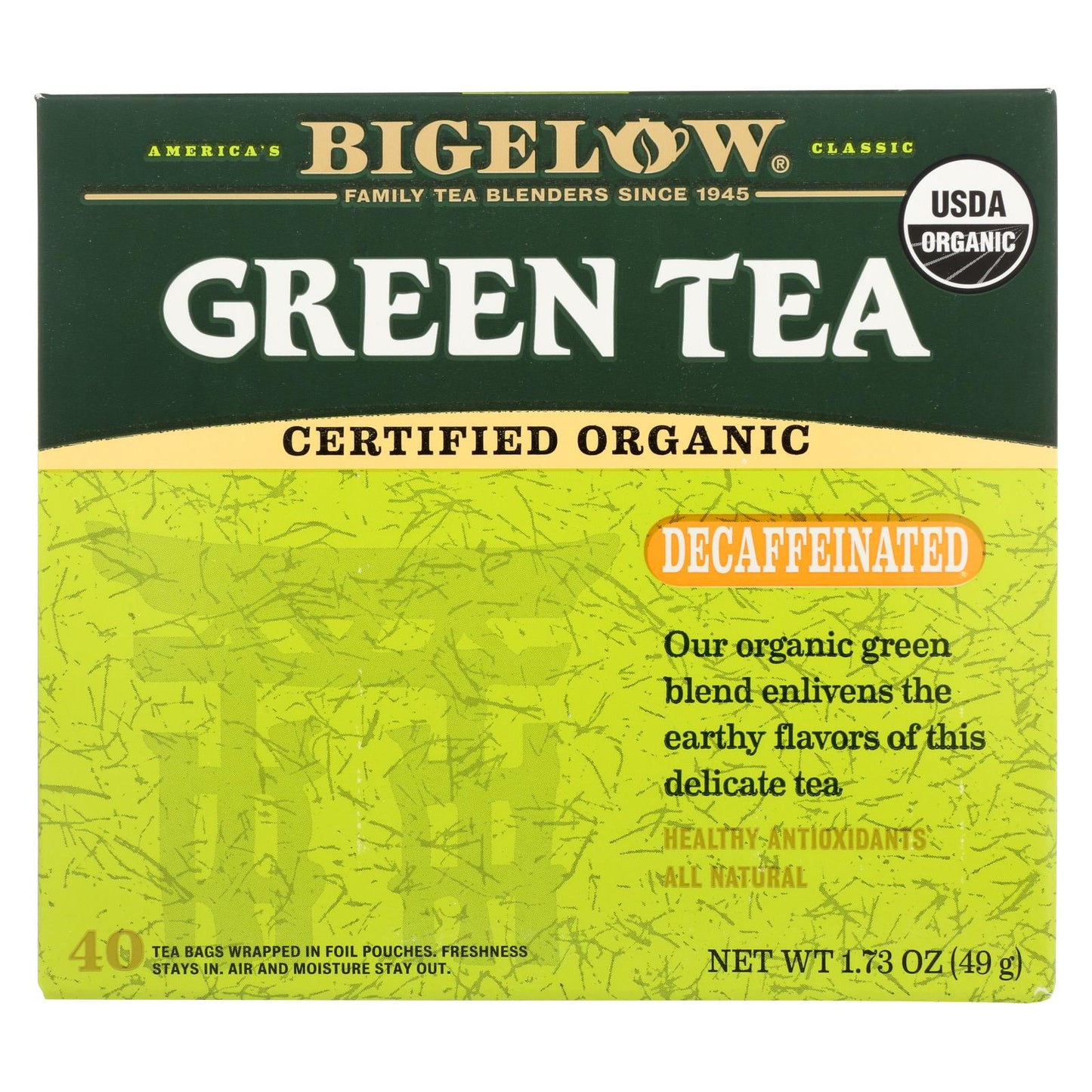 Té verde orgánico Bigelow Tea - Descafeinado - Caja de 6 - 40 bolsas